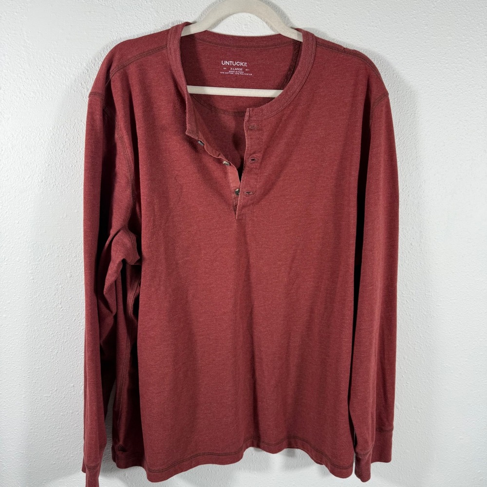 UNTUCKit Albariño Red Long Sleeve Henley Shirt Men's X-Large EUC‎